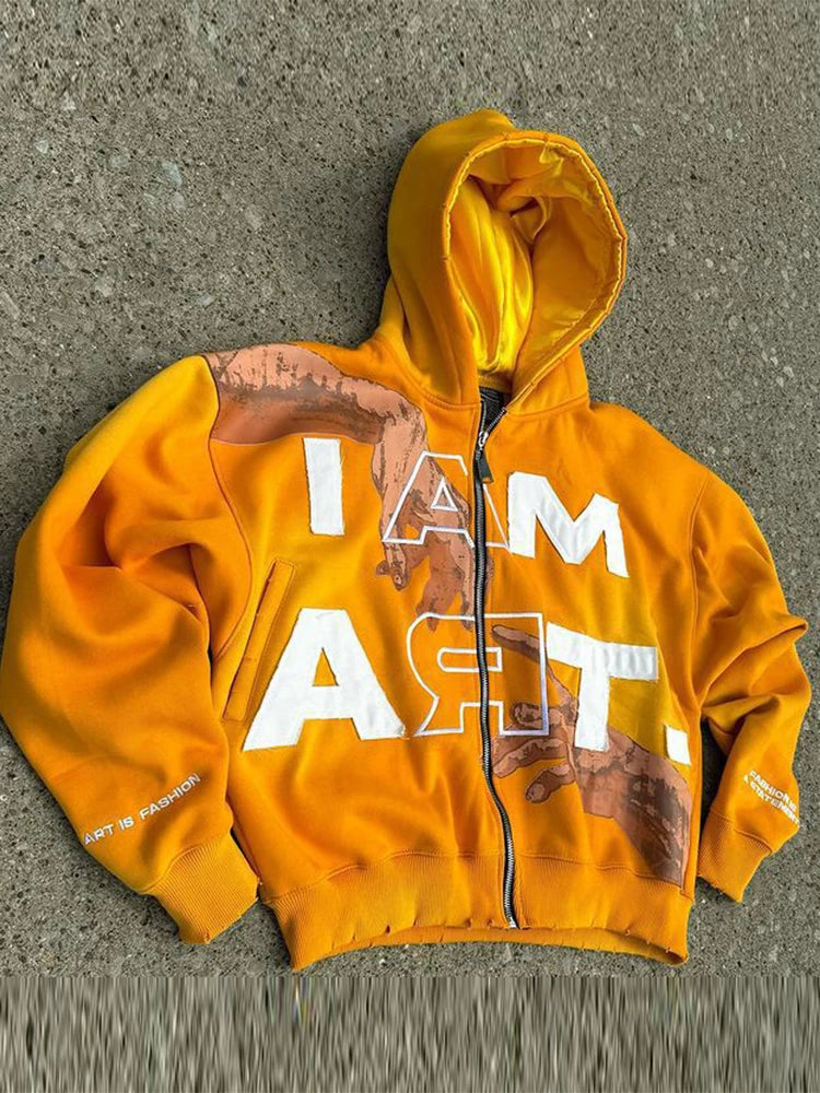 Trendy Baggy Hooded Cardigan Mens Y2K Pattern Print Loose Zip-up Hoodie Sweatshirt Men Spring Hip Hop Long Sleeve Hoodies Unisex