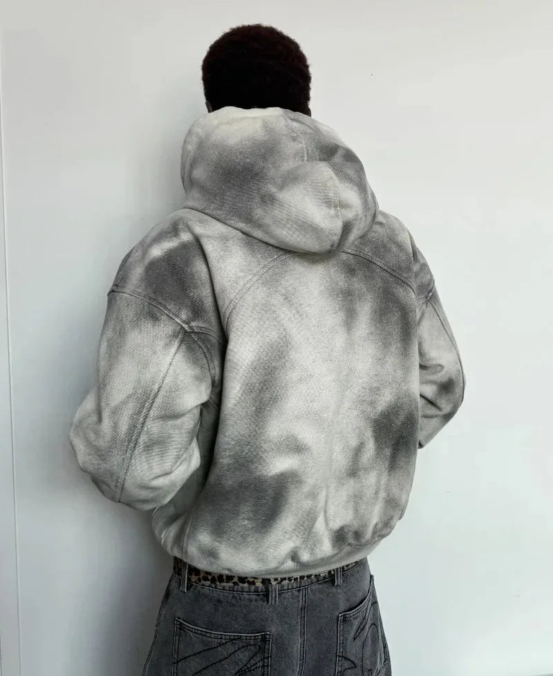 Retro High Street Washed Zipper Hoodie Goth Hip Hop Streetwear Women American Y2k Harajuku Fashion Oversized Sweatshirt Men