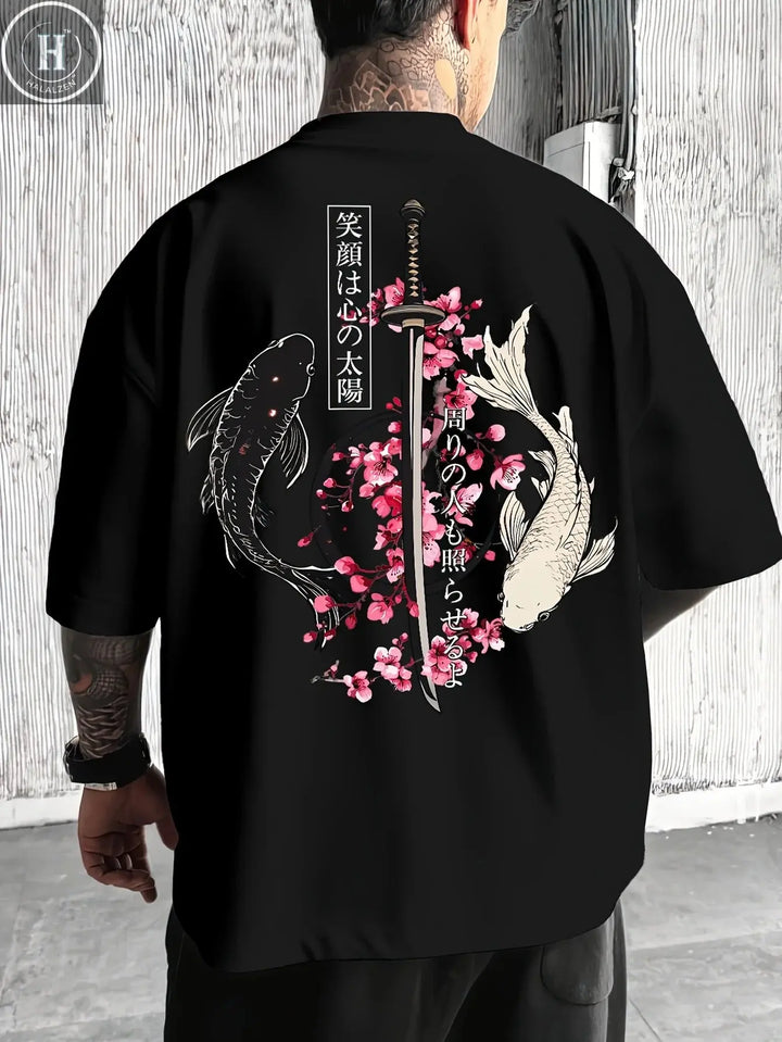 Japanese Cherry Blossom Print 100% Cotton Men Woment T-shirt Summer Autumn Daily Outdoor Sports Casual Loose Street Short-sleeve HALALZEN