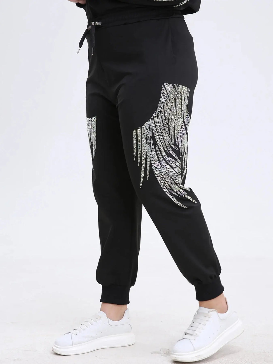 Plus Size Sweatpants for Women Drawstring Rhinestones Graphic High Waisted Joggers with Pockets Elastic Waist Casual Halalzen UK