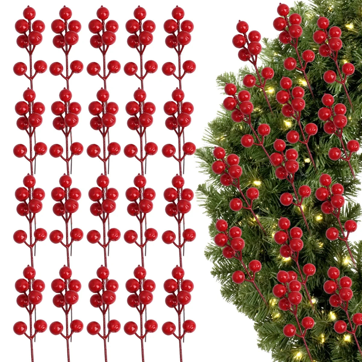 Artificial Berries Red Gold Silver Fake Berries Branch Cherry Stamen Christmas DIY Floral Wreath Ornament New Year Party Decor