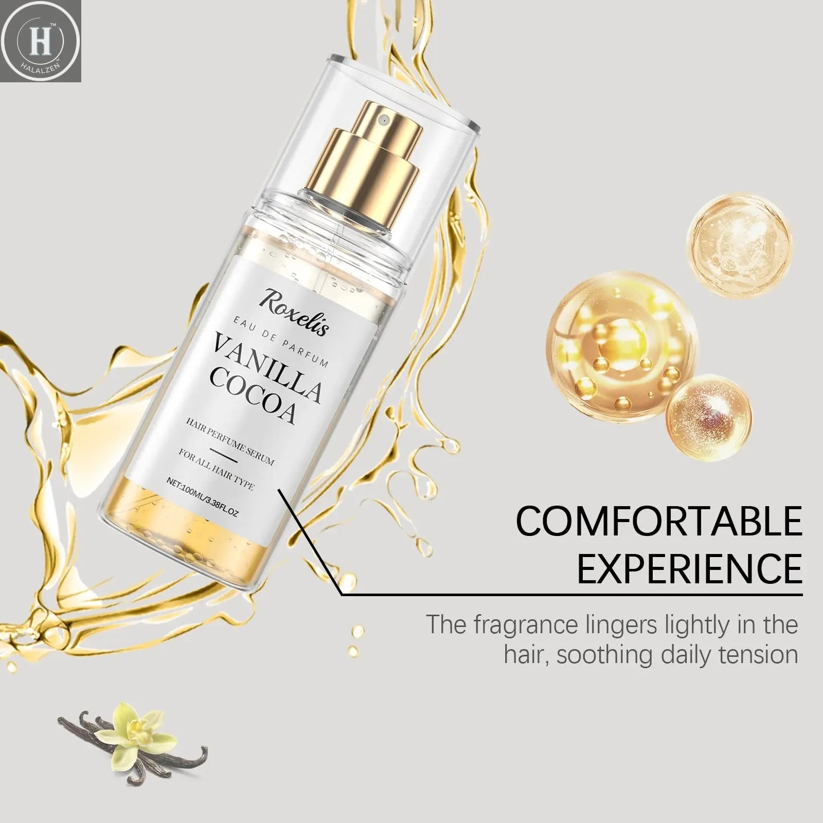Roxelis Vanilla Cocoa Hair Care Perfume Spray Body Fragrance Spray Gives Out Fresh Fragrance and Adds Fragrance to the Hair HALALZEN