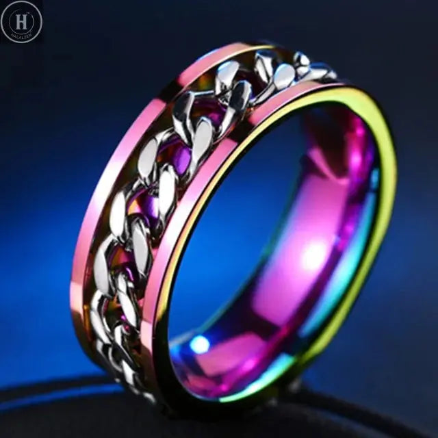 Cool Stainless Steel Rotatable Men Ring High Quality Spinner Chain Punk Women Jewelry for Party Gift HALALZEN