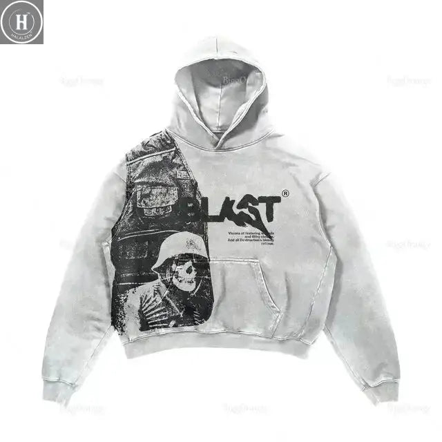 Explosions of New Harajuku Zipper Hooded Sweater Street Men and Women Retro Shirt Sweatshirt Gothic Jacket Hooded Couple Sweater HALALZEN