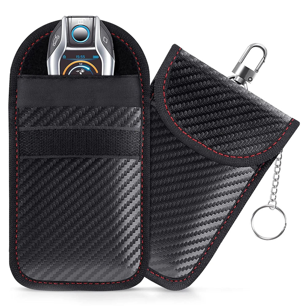 2Pcs Car Key Signal Blocker Case PU Leather Anti-Theft Faraday Pouch Double-Layer Car RFID Signal Blocker Key Bag for Auto Parts