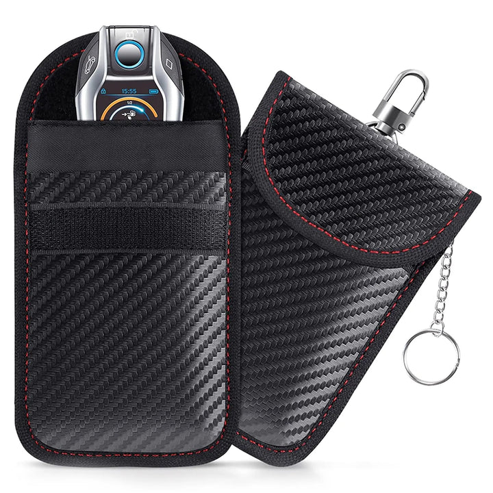 2Pcs Car Key Signal Blocker Case PU Leather Anti-Theft Faraday Pouch Double-Layer Car RFID Signal Blocker Key Bag for Auto Parts