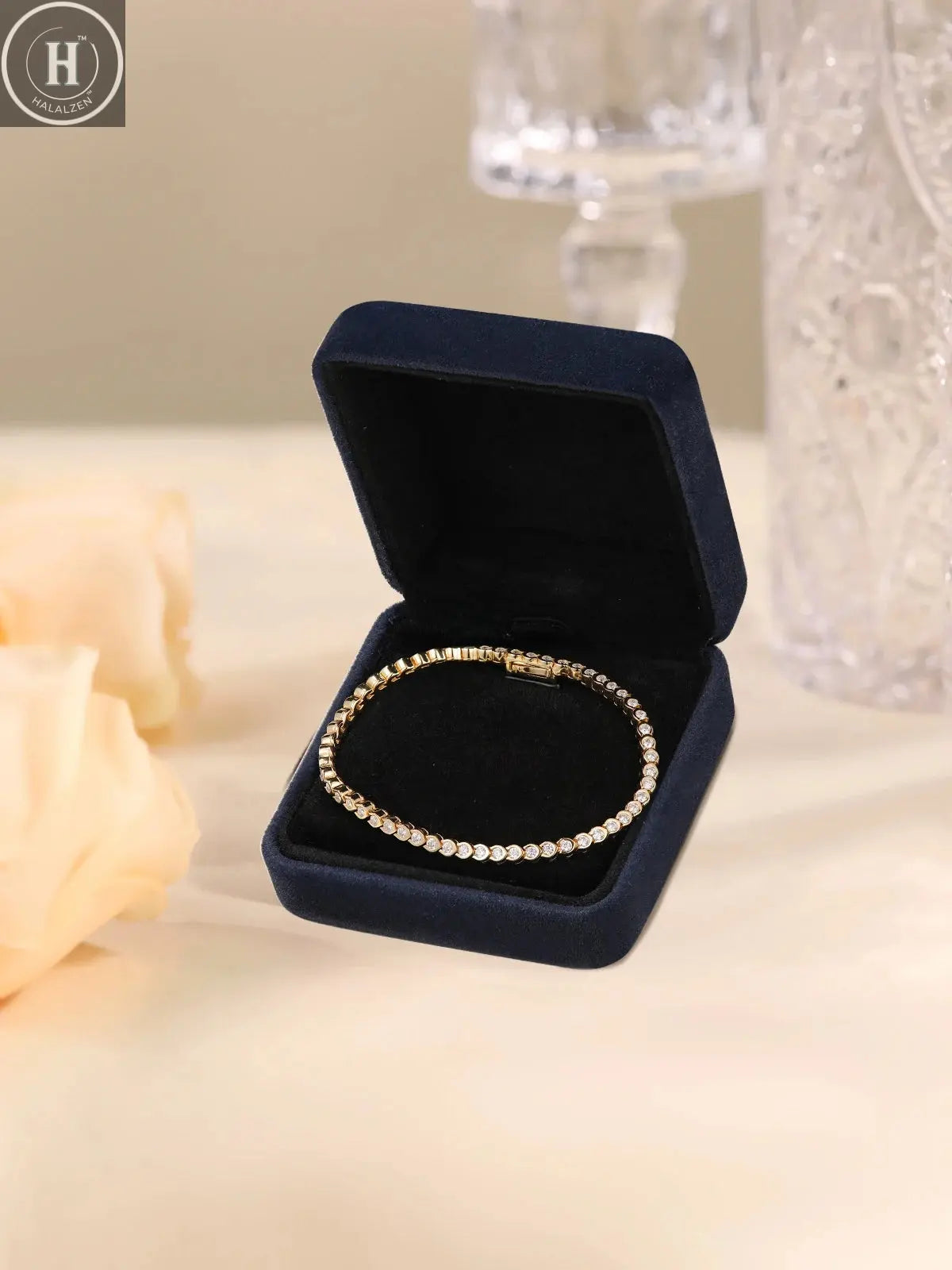 TYYL All 1.8mm Moissanite Tennis Bracelet 925 Silver 18k Gold Plated Round Bezel Diamond Bubble Thin Chain Women's Gifts Jewelry HALALZEN