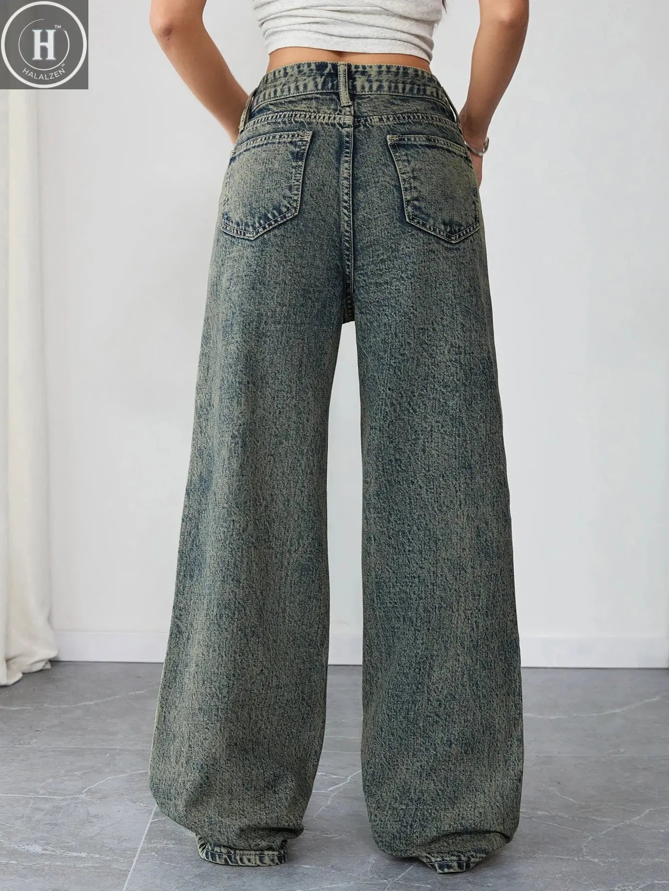 Elegant Plus Size Flowy Denim Pants for Women High Waist Loose Wide Leg Jeans Fashion Casual Outfit Comfortable Fit Clothing Halalzen UK