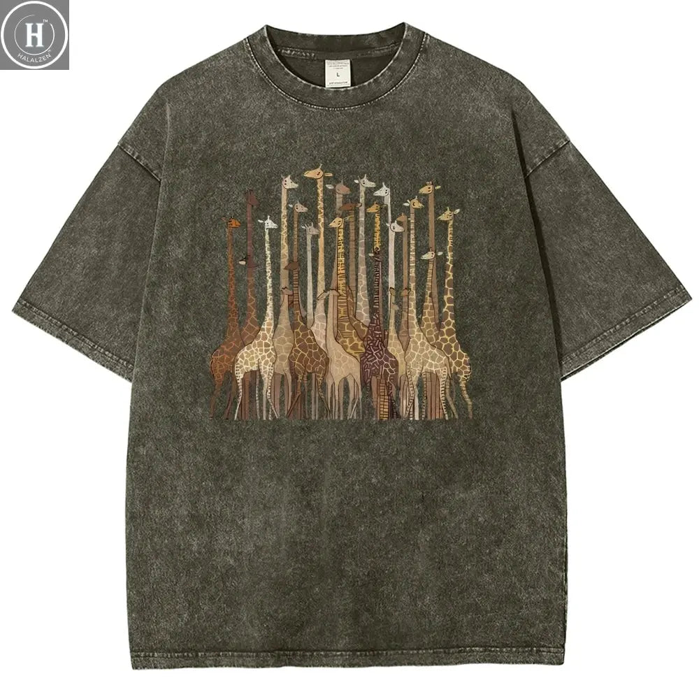 100% Cotton Women's T-Shirt High Quality Soft Cartoon Funny Giraffe Print T-Shirt Custom T-Shirt Daily Wear Clothing HALALZEN