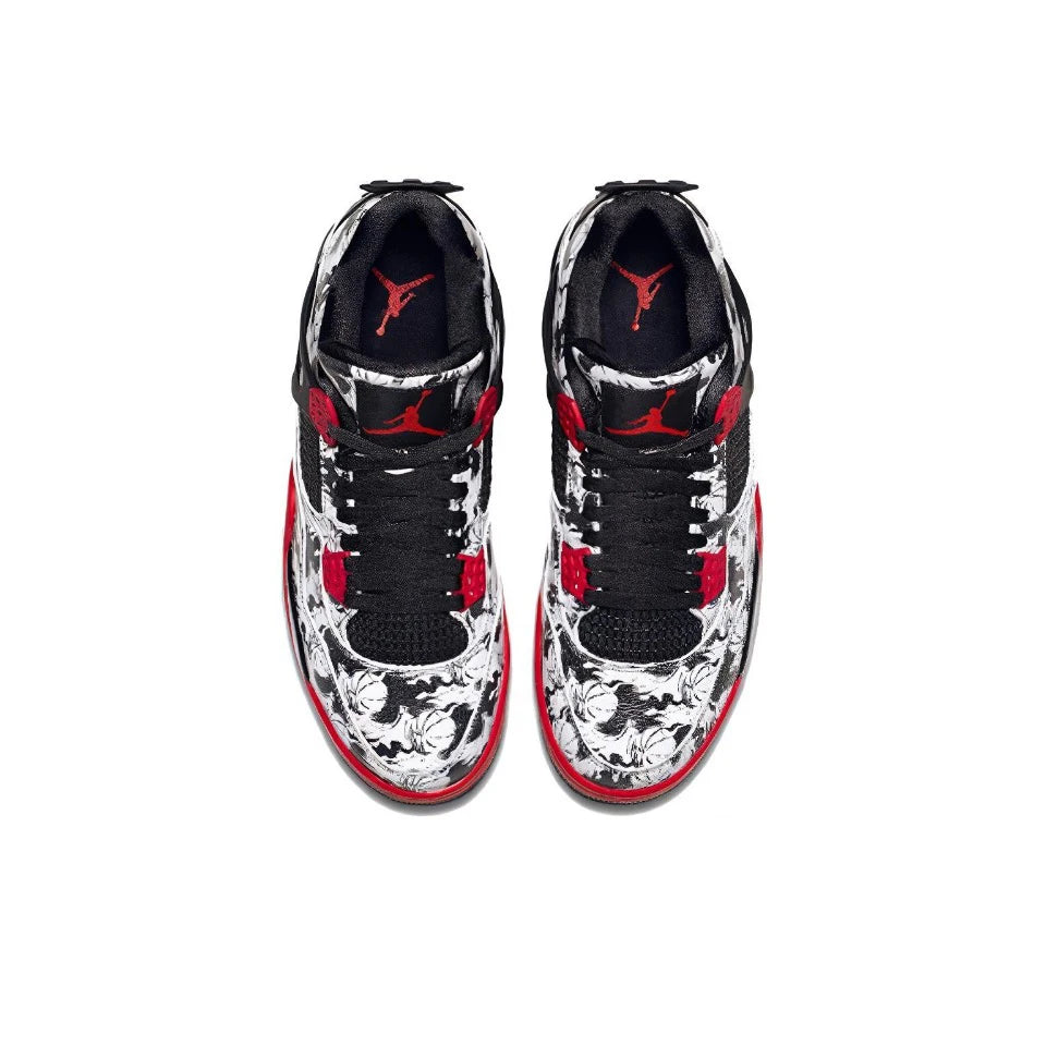 Original Air Jordan 4 "Tattoo" Comfortable Retro Basketball Shoes Men's White and Black and Red Sneakers BQ0897-006