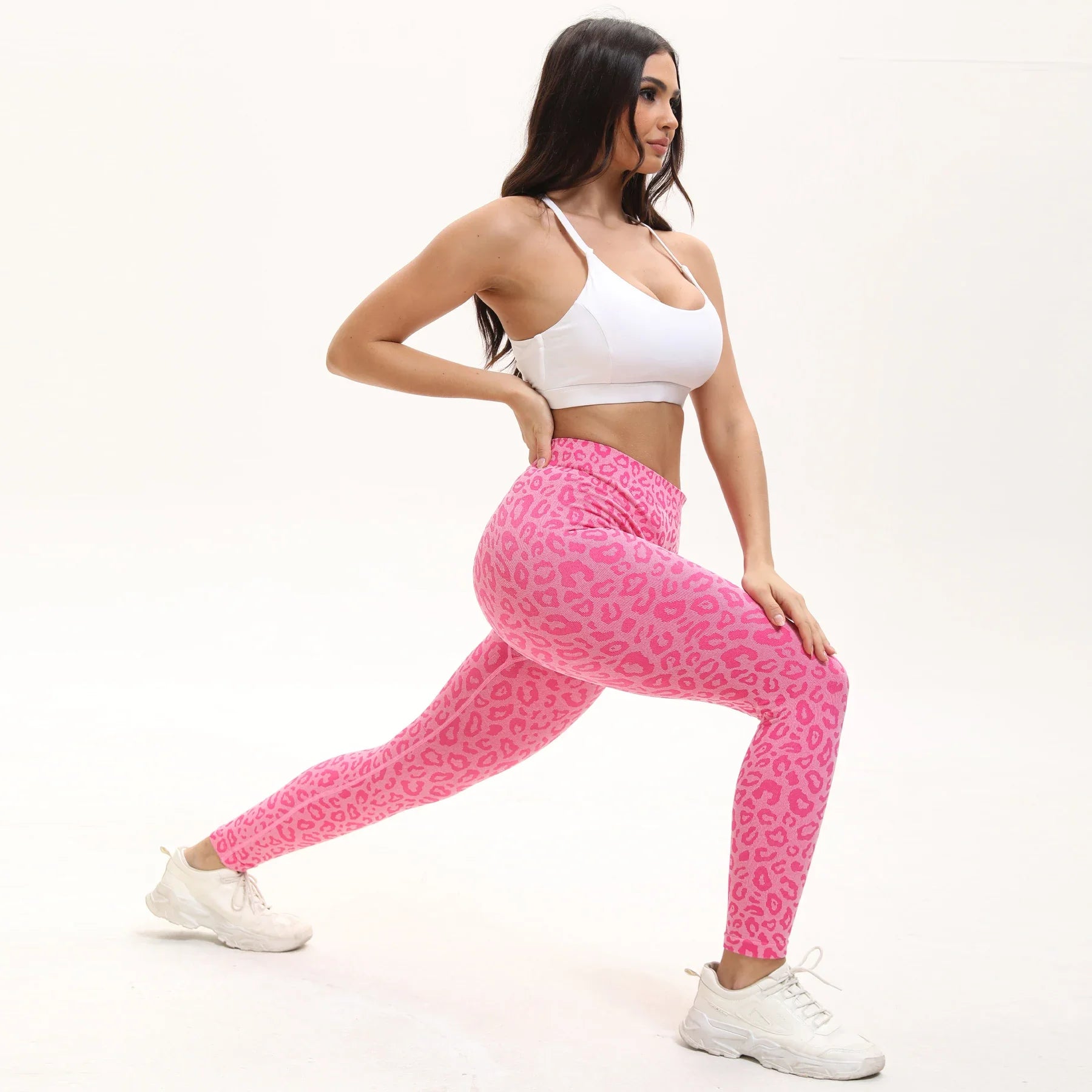 2pcs Women's High Waist Leopard Print Yoga Pants Sports Leggings, Hip Lifting Workout Stretch Fitness Pants For Running Fitness