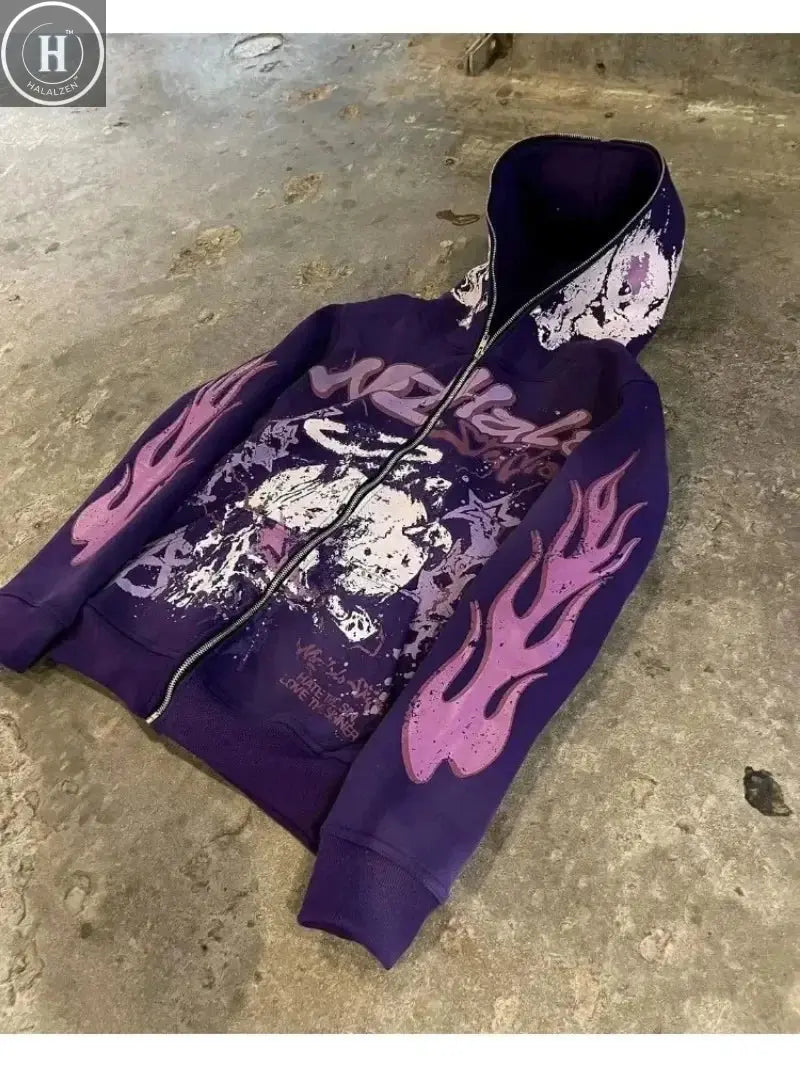Explosions of New Harajuku Zipper Hooded Sweater Street Men and Women Retro Shirt Sweatshirt Gothic Jacket Hooded Couple Sweater HALALZEN