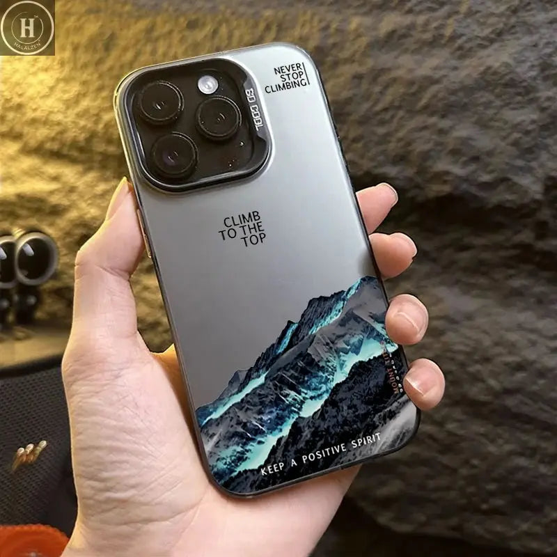 Snow Mountain Landscape Sunset Electroplate Silver Phone Case For iPhone 16 Pro 17 11 12 13 14 15 Pro Max Air 16E Back Cover Halalzen UK