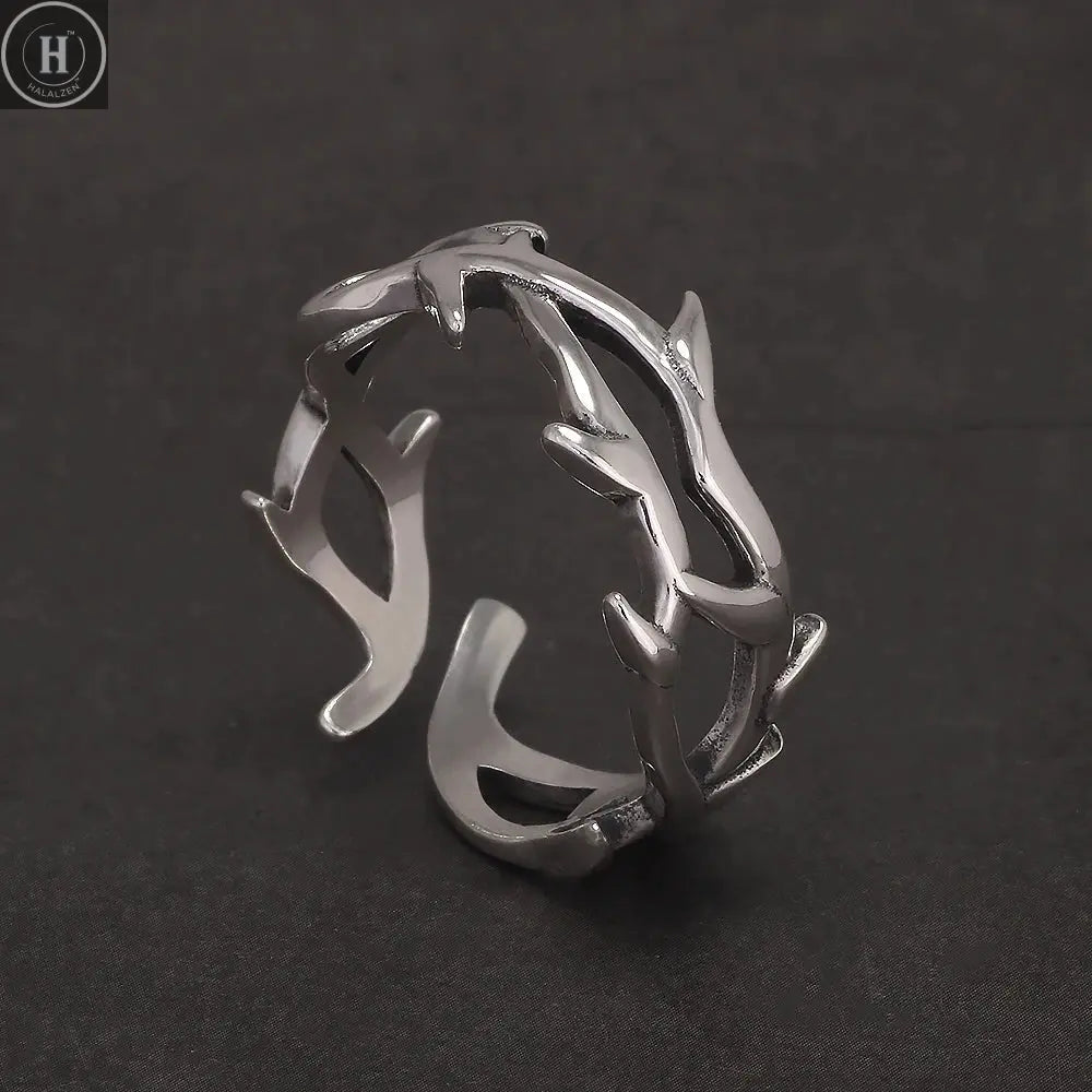 925 Sterling Silver Gothic Thorn Couple Rings for Women Men Punk Retro Cool Spiky Finger Ring Adjustable Hip-hop Y2k Jewelry HALALZEN