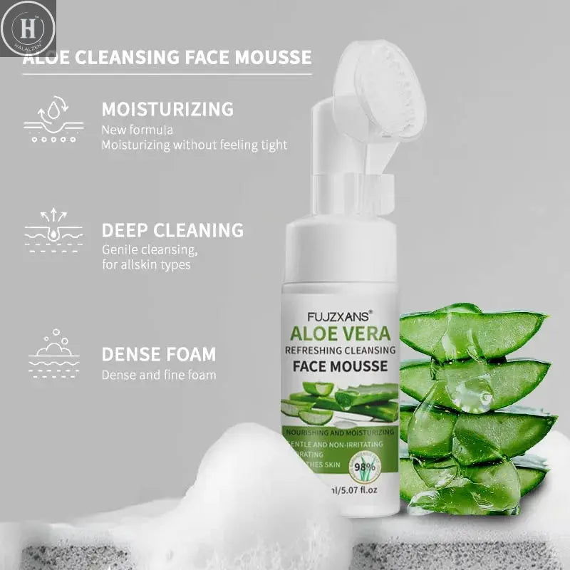 150ml Aloe Vera Cleanser Face Mousse Wash Refreshing Hydrating And Water-locking Deep Cleansing For Facial Skin Beauty Skincare HALALZEN