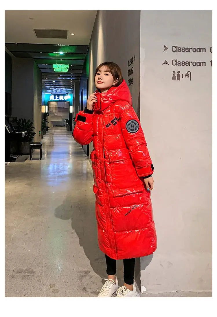 2024 New Waterproof Coats Fashion Winter Down Cotton Jacket Womens Glossy Colorful Femme Thick Warm Long Hooded Puffer Parkas