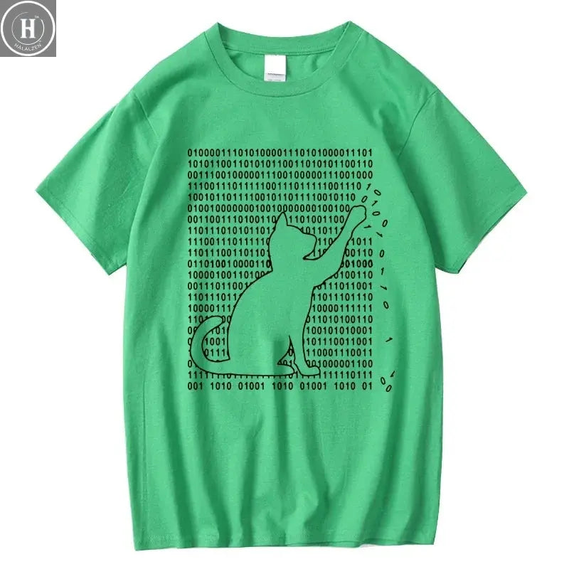 Men's High Quality T-shirt 100% Cotton Funny Cool Cat Design Print Summer Loose Short Sleeve for Men T-Shirt Male Tops Tees HALALZEN