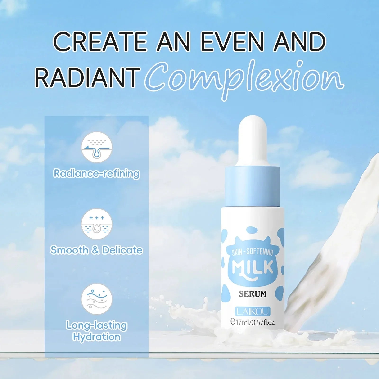 LAIKOU Milk Skincare Set Softening Serum Moisturizing Cream Gentle Cleanser Brightening Hydration Travel Kit For Valentine‘s Day