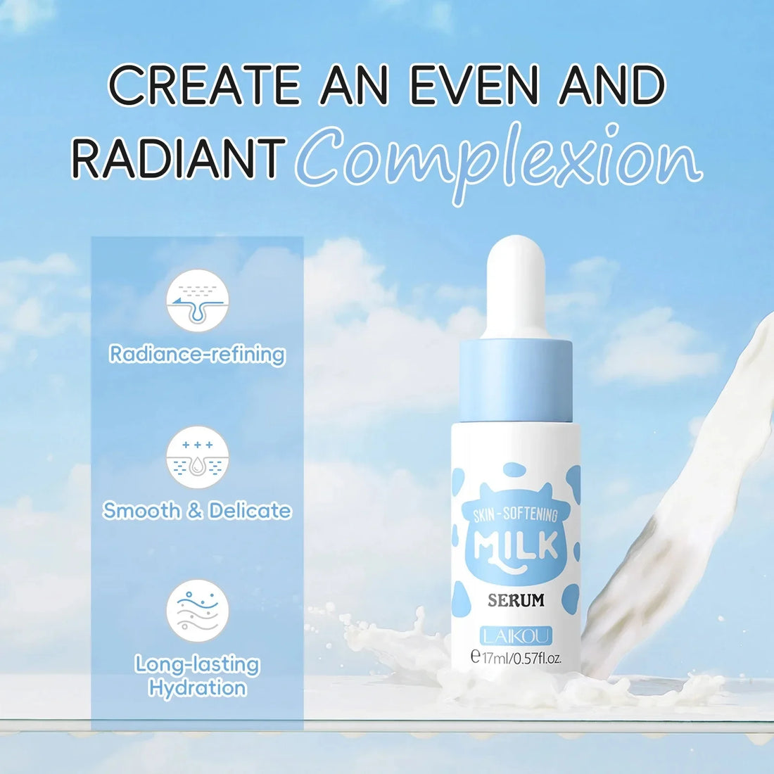 LAIKOU Milk Skincare Set Softening Serum Moisturizing Cream Gentle Cleanser Brightening Hydration Travel Kit For Valentine‘s Day