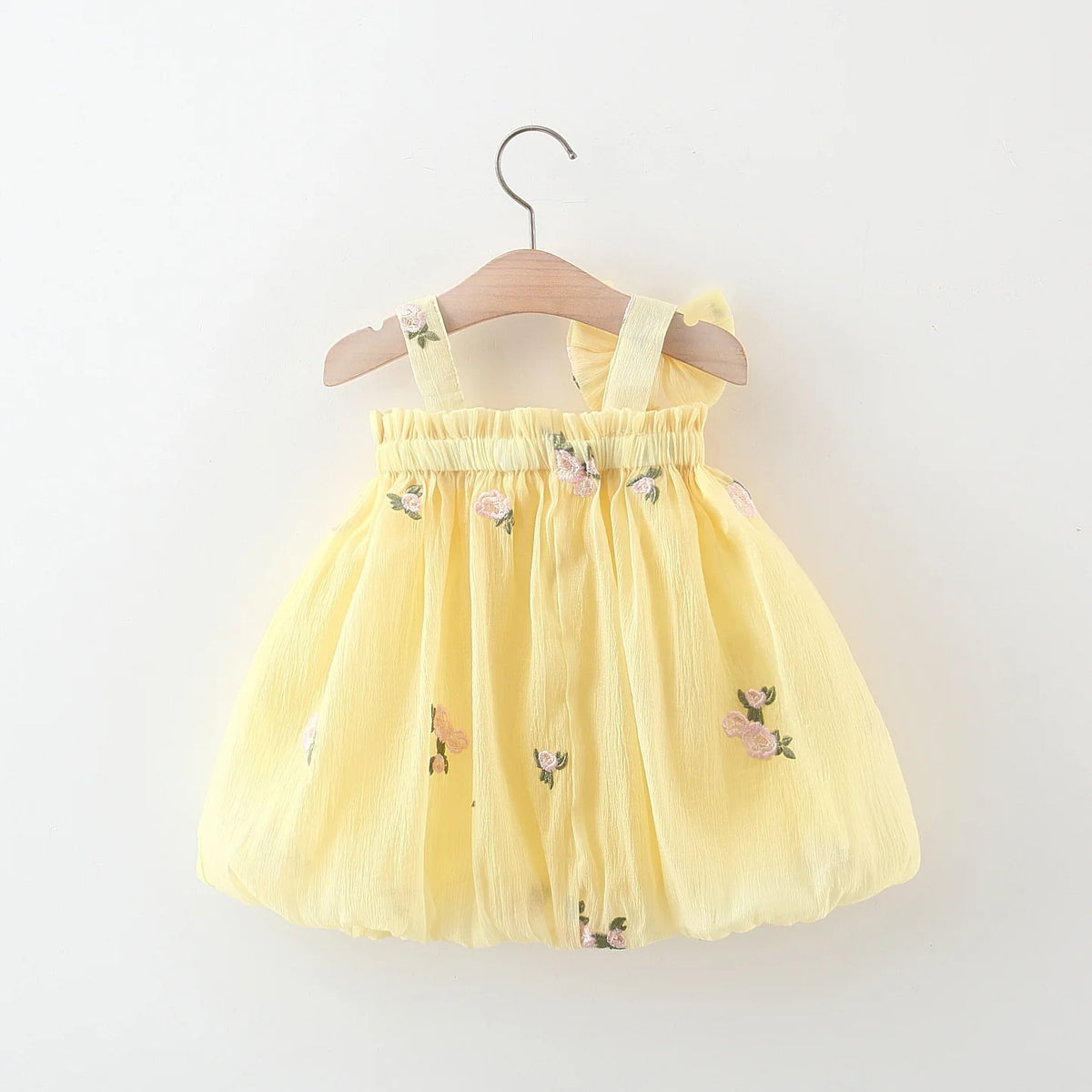 Cute Embroidery Flowers Mesh Sleeveless Bow Princess Party Kids Dress