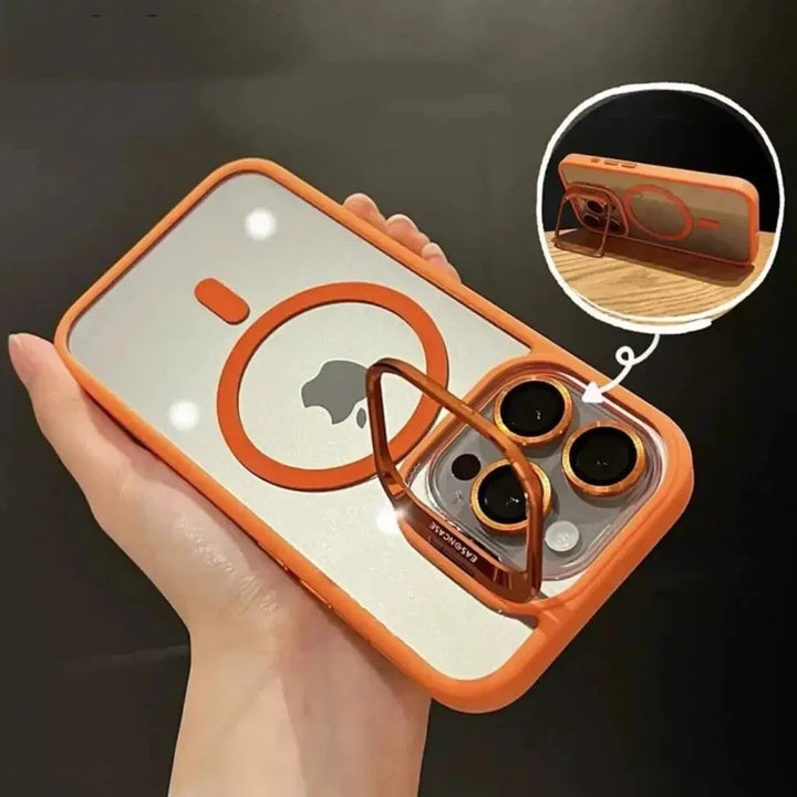 Luxury Magnetic Shockproof Phone Case for iPhone 16/15/14/13/12/11/17 Pro Max with Stand and Glass Lens Case