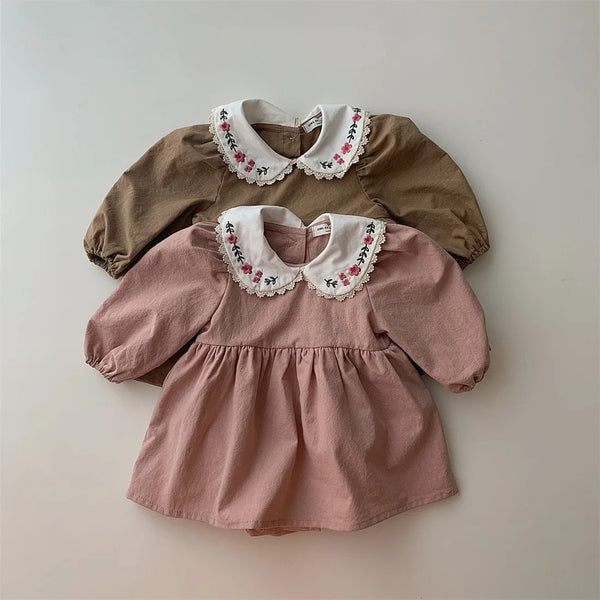 Flower Embroidery Long Sleeve Princess Dress Baby Casual Clothes