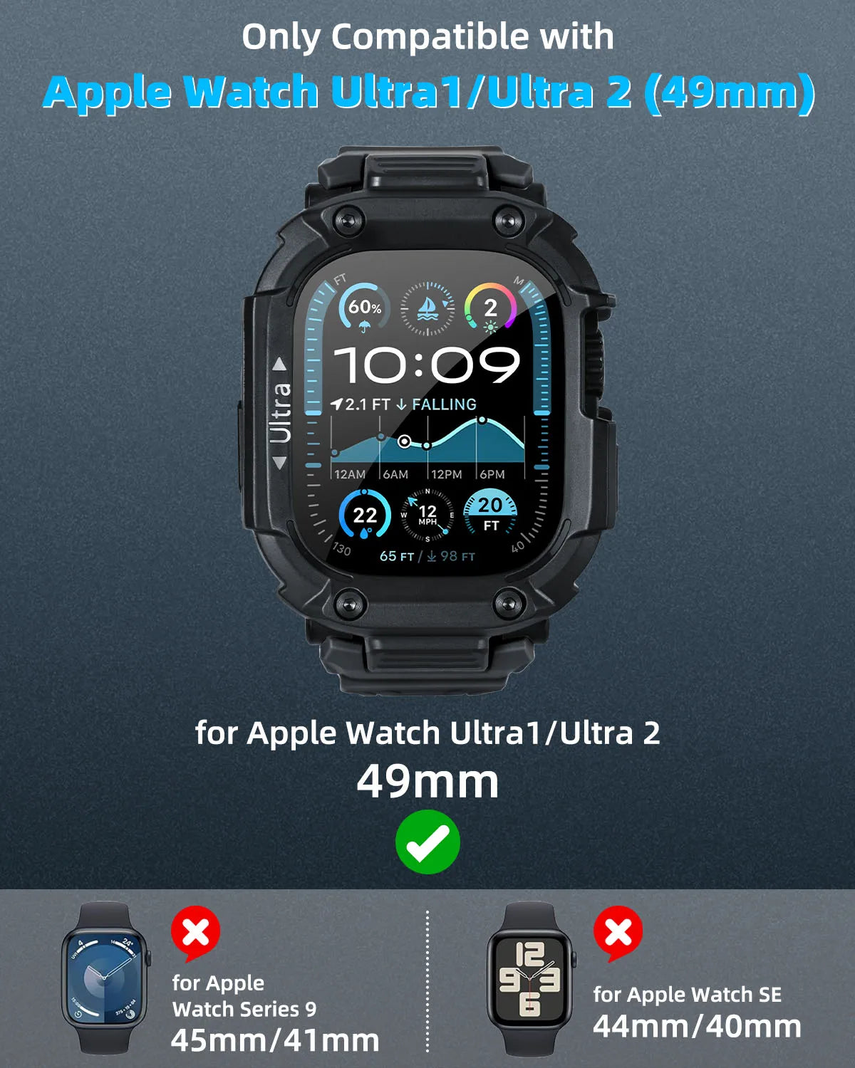 Oatsbasf Protector Frame Cover for Apple Watch Ultra 1/2 49mm Case Bumper Protective Drop Resistant Case for iWatch Series 1 2