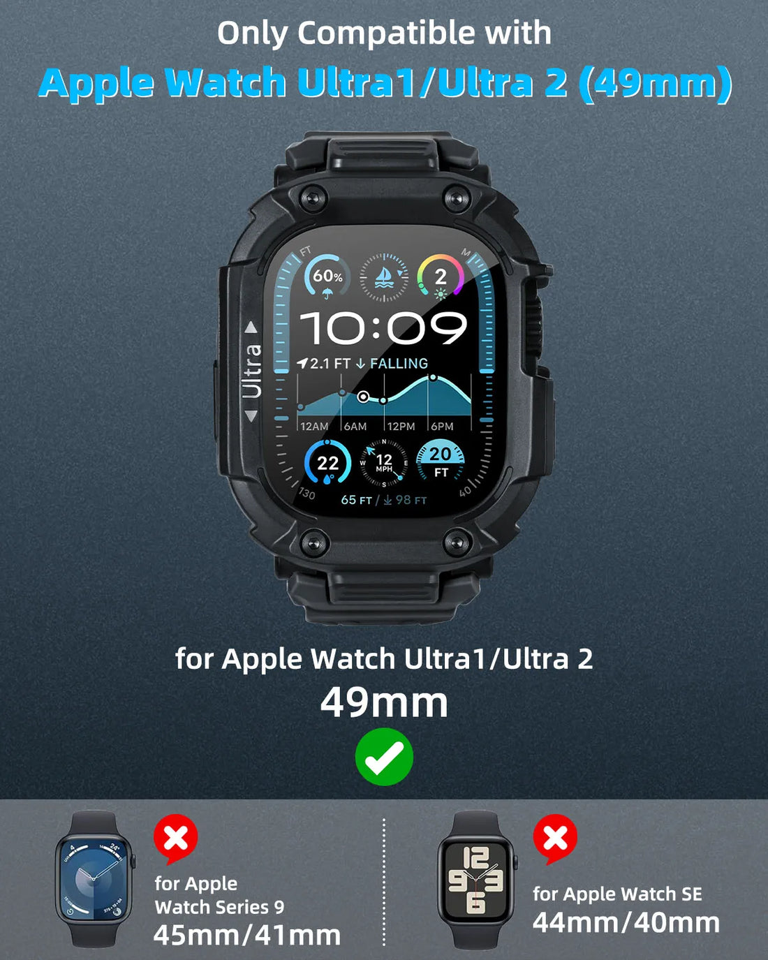 Oatsbasf Protector Frame Cover for Apple Watch Ultra 1/2 49mm Case Bumper Protective Drop Resistant Case for iWatch Series 1 2