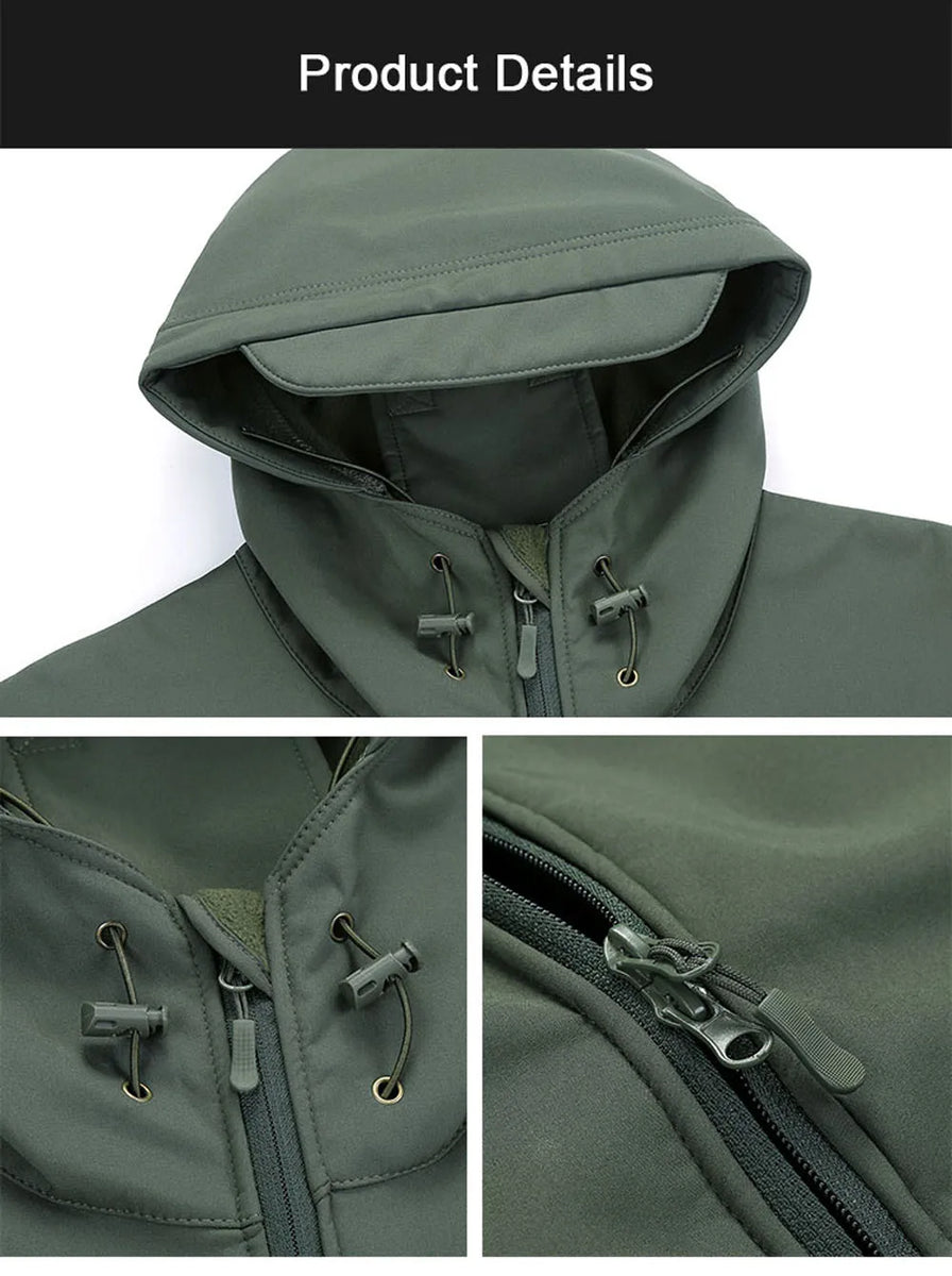 Military Shark Skin Soft Shell Jackets Men Tactical Windproof Waterproof Jacket Men Army Combat Jackets Mens Hooded Bomber Coats