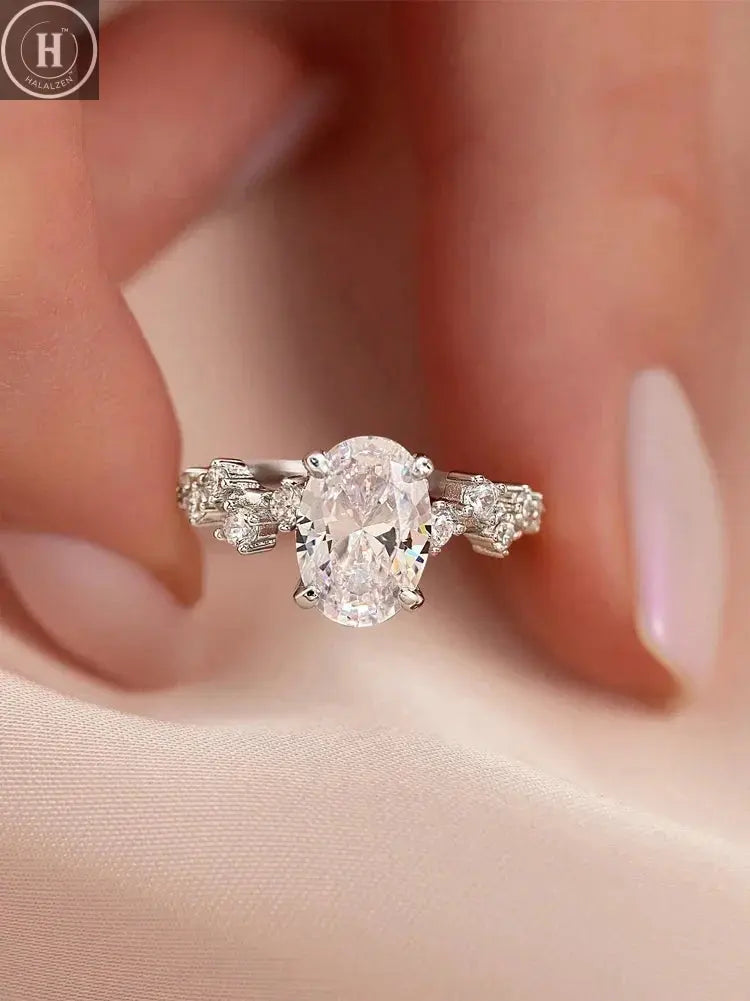 925 Sterling Silver Elliptical Horse Eye Fashionable Zircon Ring For Women Engagement Wedding Luxury High Quality Fine Jewelry HALALZEN