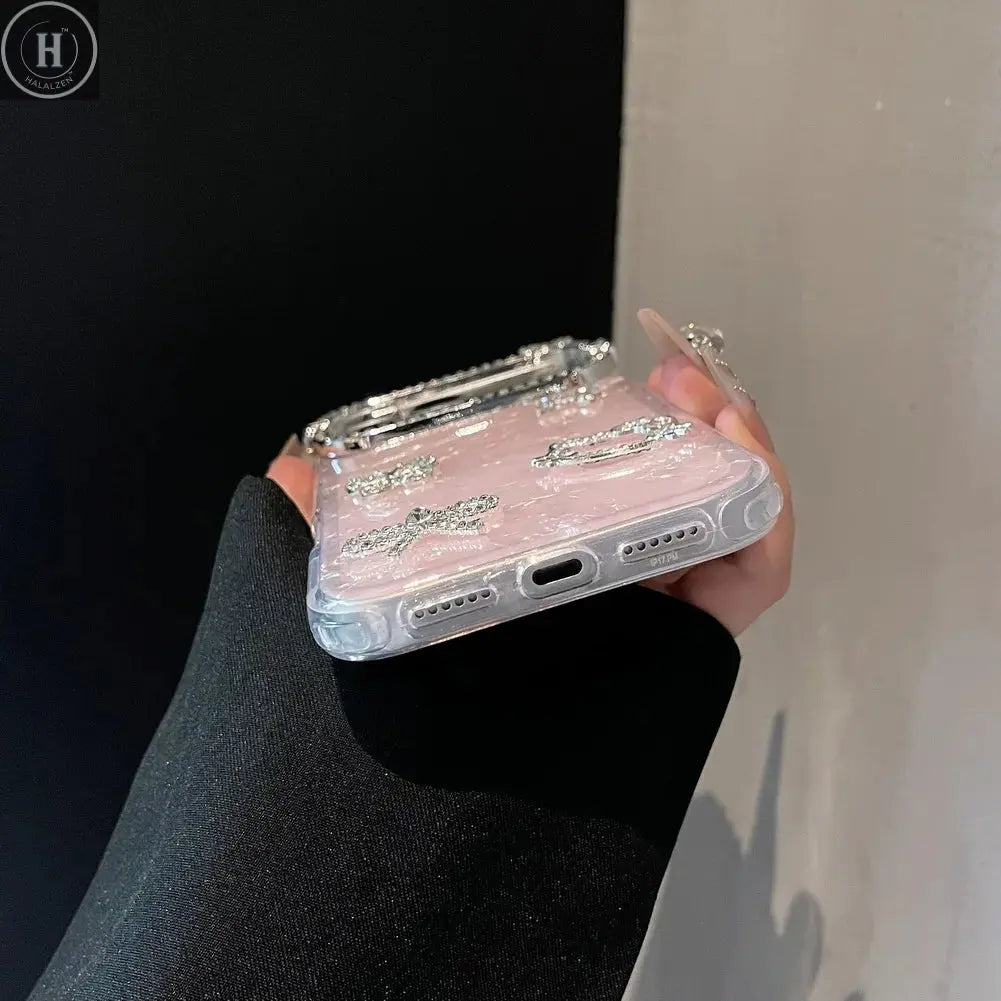 Cute Ear Bow and Butterfly Lens Rhinestone Frame Case for iPhone 17 Pro Max 17 Pro Air 16 Pro 15 14 + 13 Pro 12 11 Protect Cover Halalzen UK