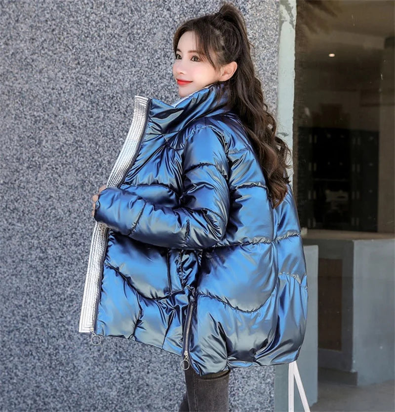 2022 New Winter Jacket Women Parkas Glossy Warm Thicken Coat Female Cotton Padded Parka Waterproof Outwear Loose Snow Jacket