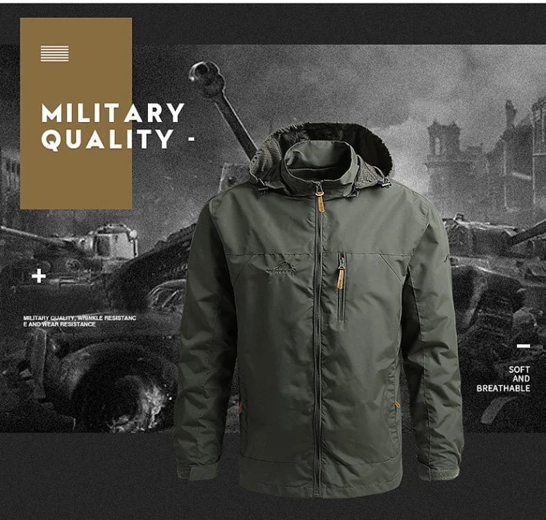 Men Retro Camping Jacket Waterproof Windbreaker Winter Hooded Zip-Up Jackets Man Softshell Army Jacket Cargo Coat Outwear