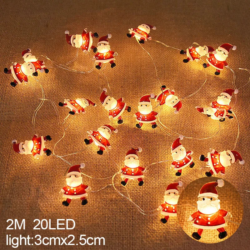 2M 20LED Santa Claus Snowflake LED Light String Christmas Decoration For Home Xmas Tree Ornament 2024 Navidad Kids Gift New Year