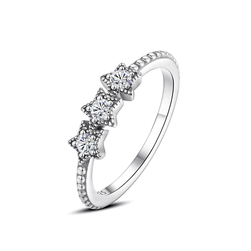 Original 925 Sterling Silver Ring Love Heart Wishbone Moon Sun Rings Crystal Rose Gold For Women Wedding Gift Luxury Jewelry