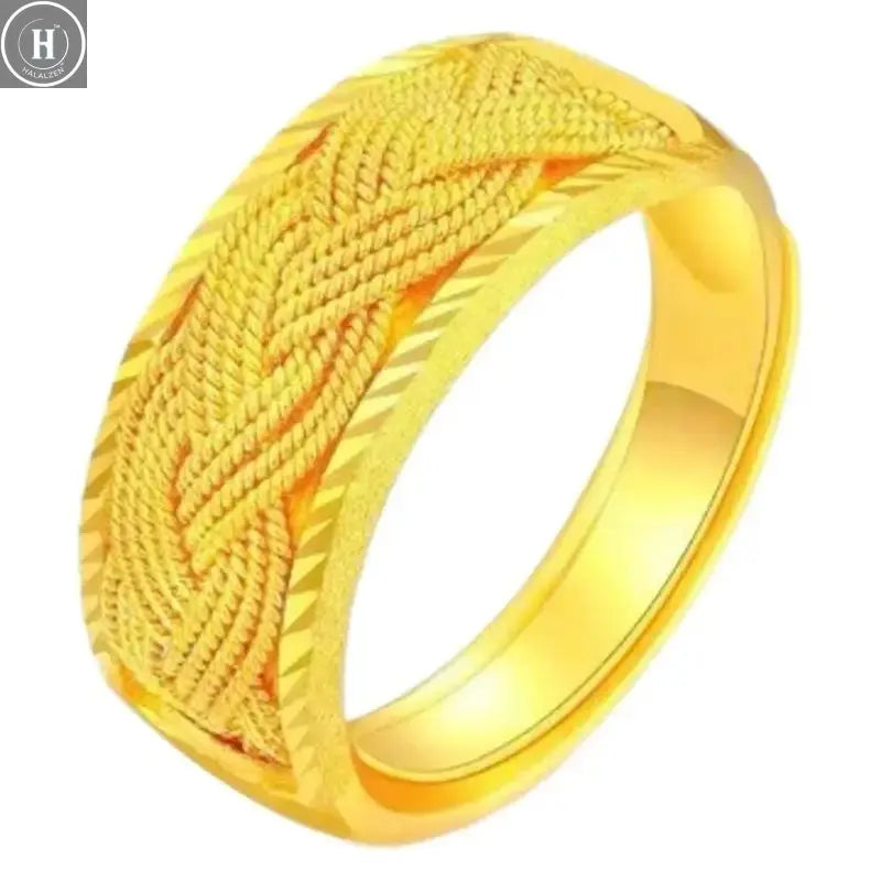 Women's 24K Gold (AU999) Twist Adjustable Wealth Ring | Openwork twist pattern, micro-diamond glow with magnetic adjuster HALALZEN