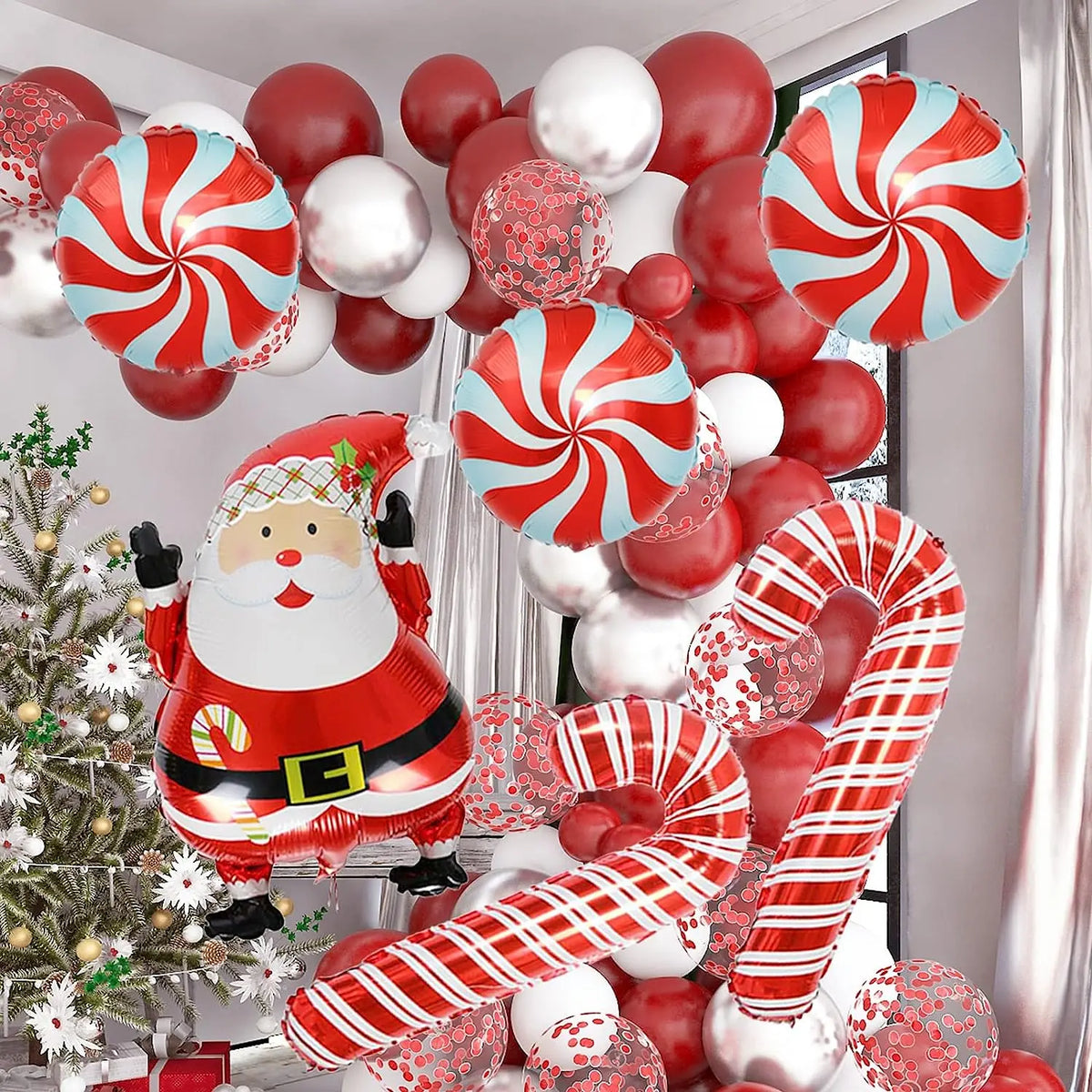 2025 Christmas Theme Decoration Balloon Chain Santa Claus Candy Cane Lollipop Aluminum Film Balloon Latex Balloon Chain