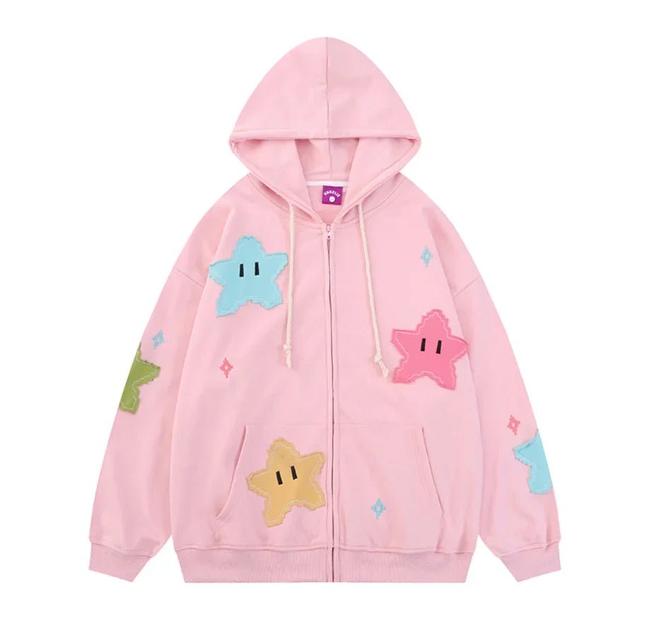 American Star Embroidery Loose Zipper Sweatshirts Autumn New Casual Long Sleeves Women Hoodie Coat High Street Trendy Y2k Jacket