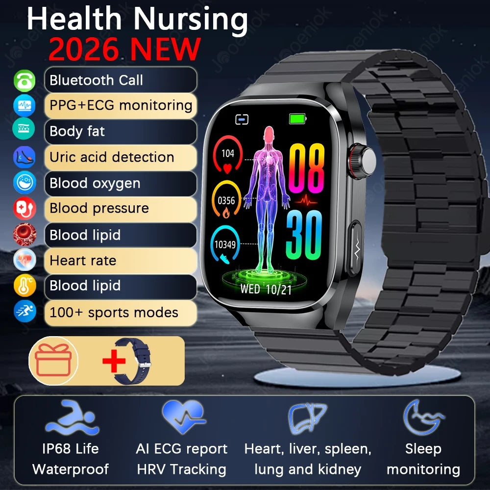 2026 New Professional-Grade Smart Watch Men ECG+PPG Uric Acid Body Fat Health Analysis IP68 Waterproof AMOLED Smartwatch Women