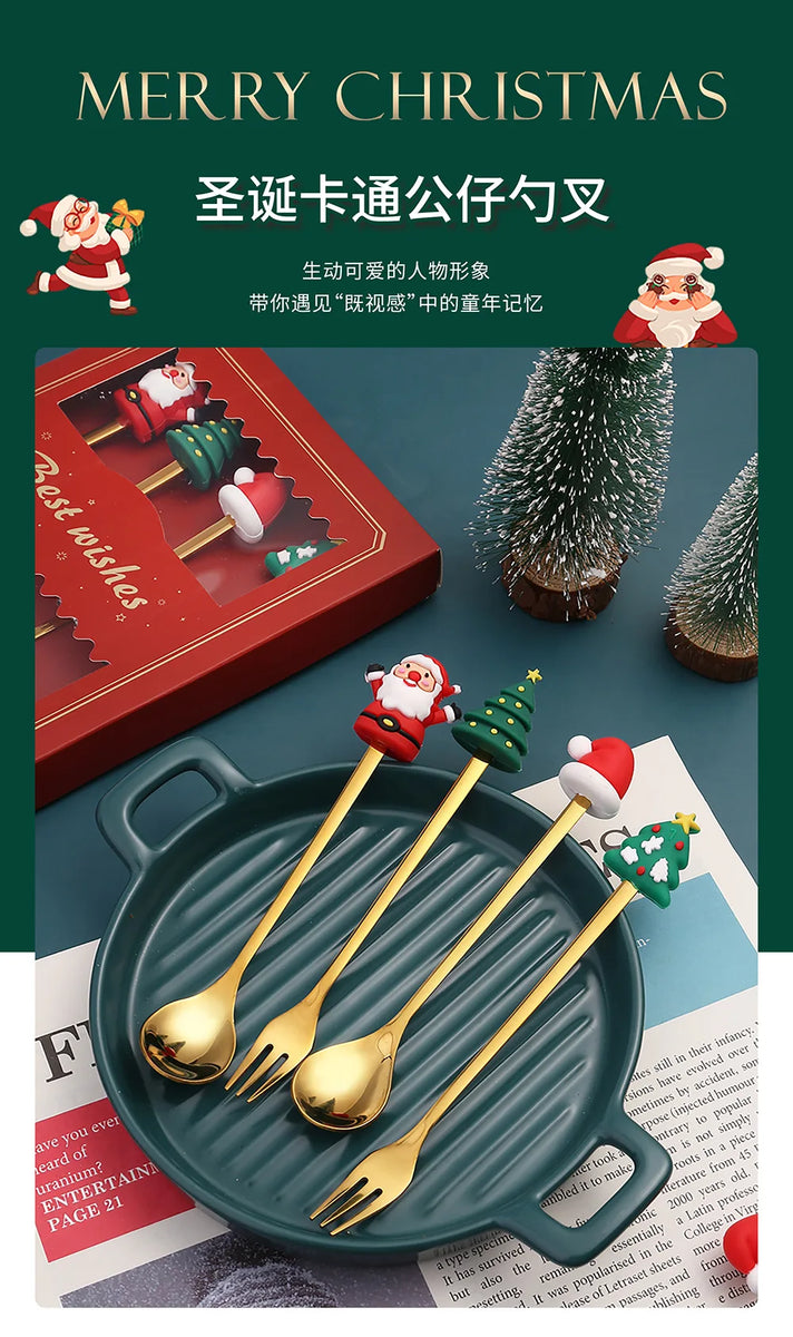 Christmas Decorations Home Christmas Table Decor Stainless SpoonsFork Cutlery Set Elk Xmas Tree New Year 2024 Navidad 2023 Gifts