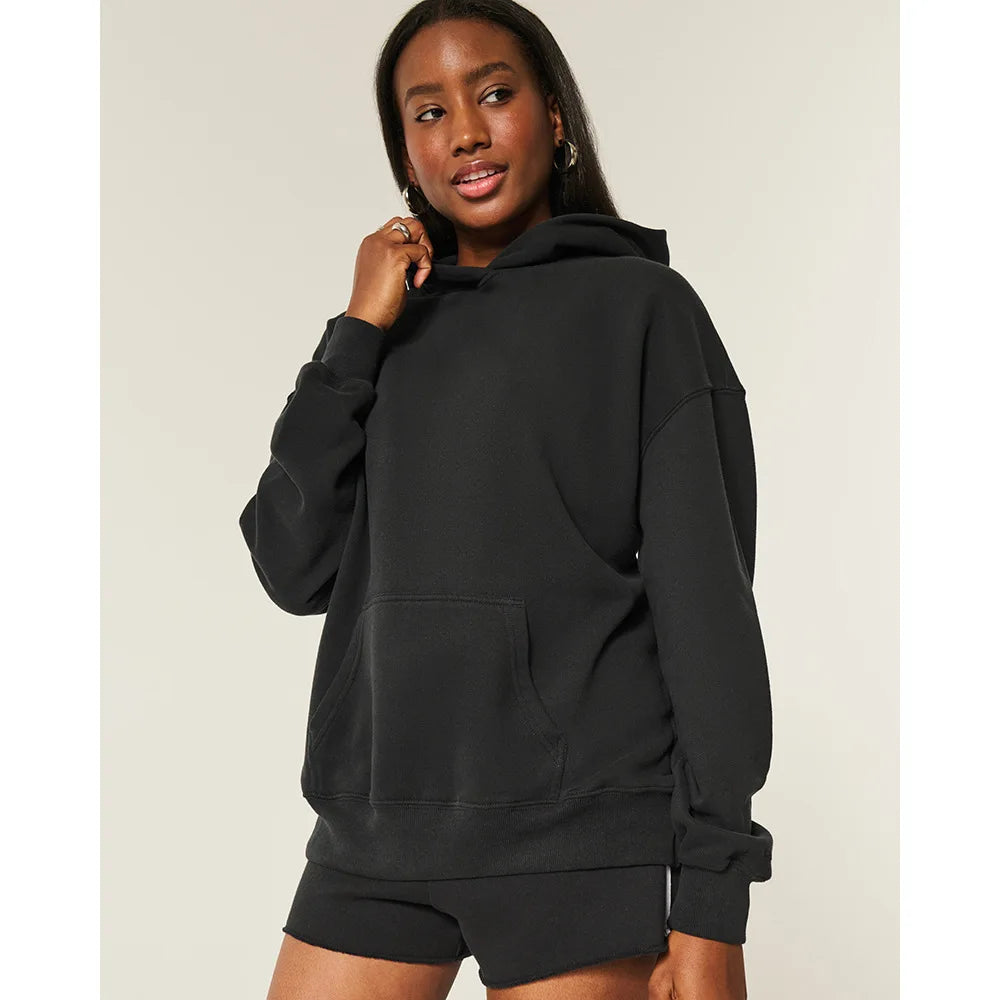 2025 Autumn New Pure Color Hoodie Sweatshirt Sport Outdoor Style Comfortable Casual Loose Fit Long Sleeve Polyester Fiber