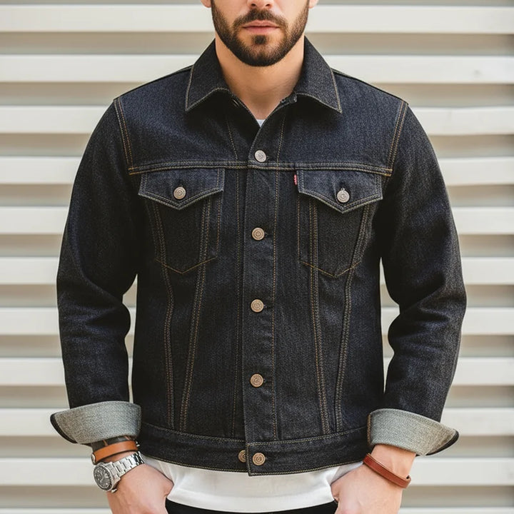 Maden Vintage 14.8oz Washed Denim Type III Jacket Classic Solid Slim Fit Coat Cotton Denim Jacket for Men Spring and Autumn Tops
