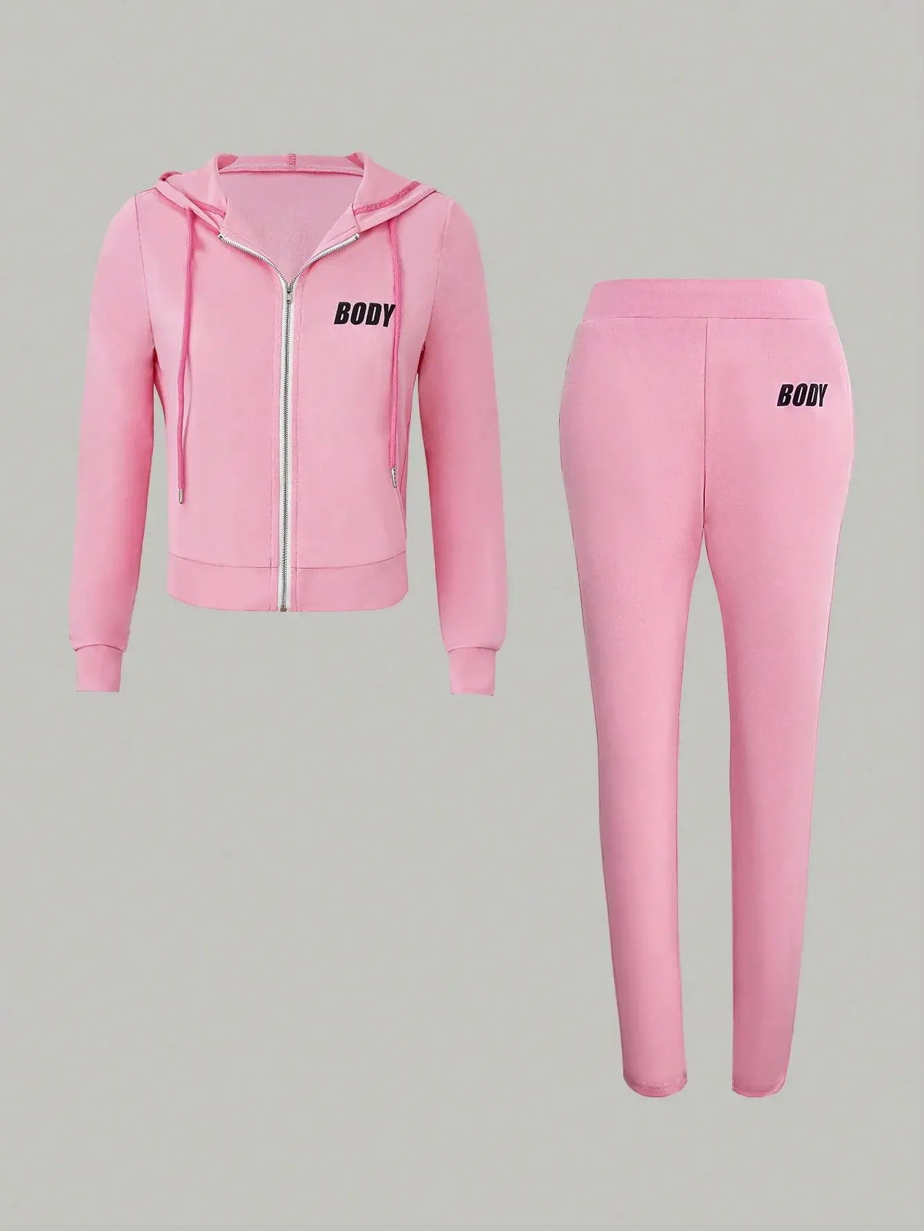 Women's Pink Zipper Sportswear Set of 2 Pieces Jogger Letter Printed Jogging Sportswear Hoodie and Sweatpants Set Halalzen UK