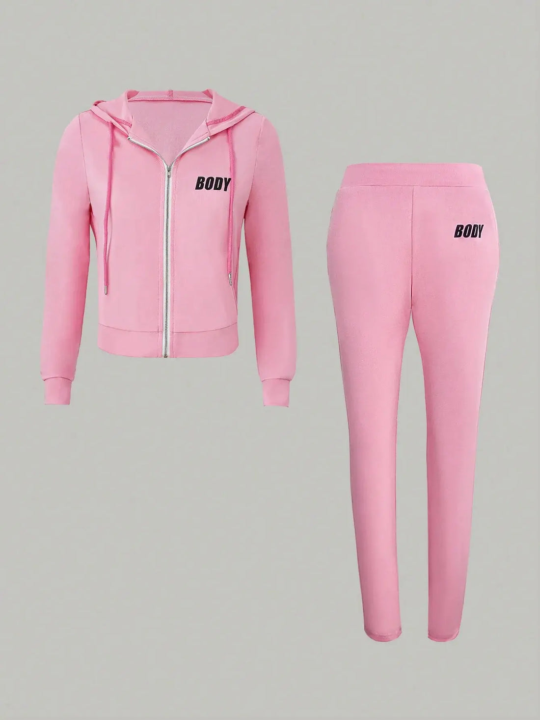 Women's Pink Zipper Sportswear Set of 2 Pieces Jogger Letter Printed Jogging Sportswear Hoodie and Sweatpants Set Halalzen UK