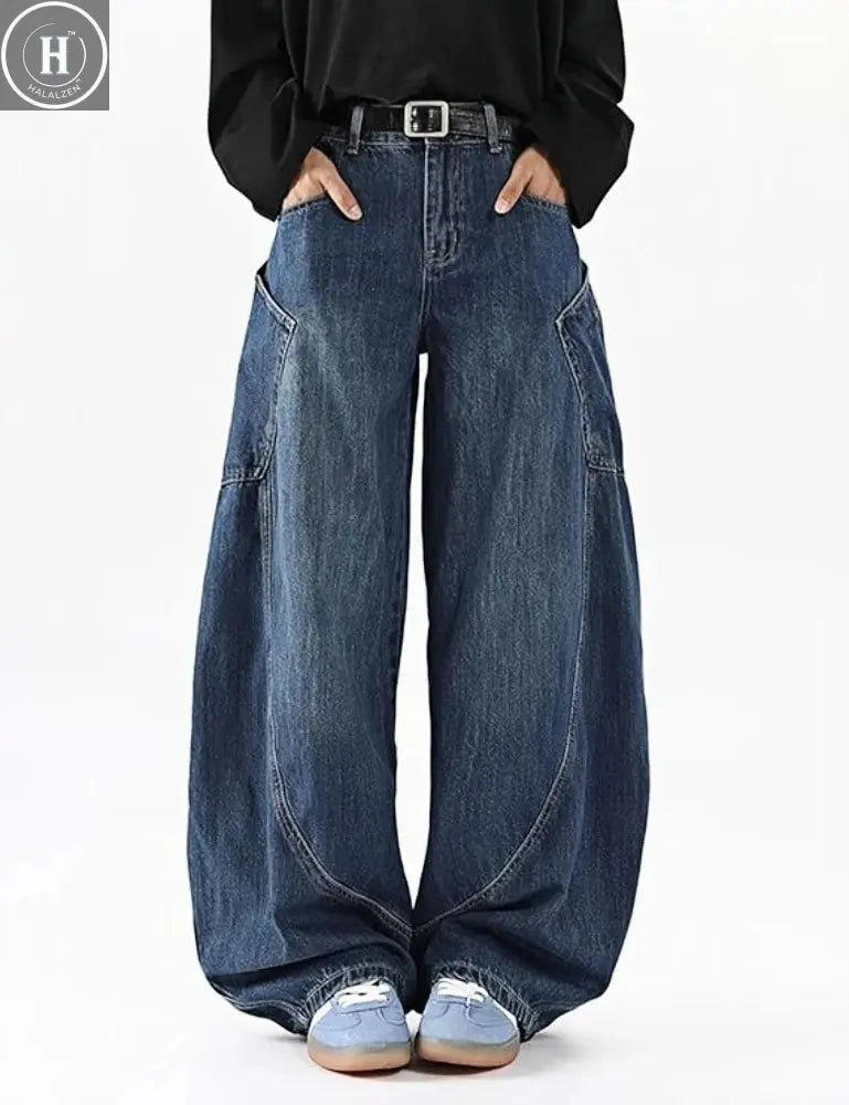 Men's Baggy Barrel Wide Leg Jeans for Men Women Loose Fit Streetwear Y2k Hip Hop Denim Pants Halalzen UK