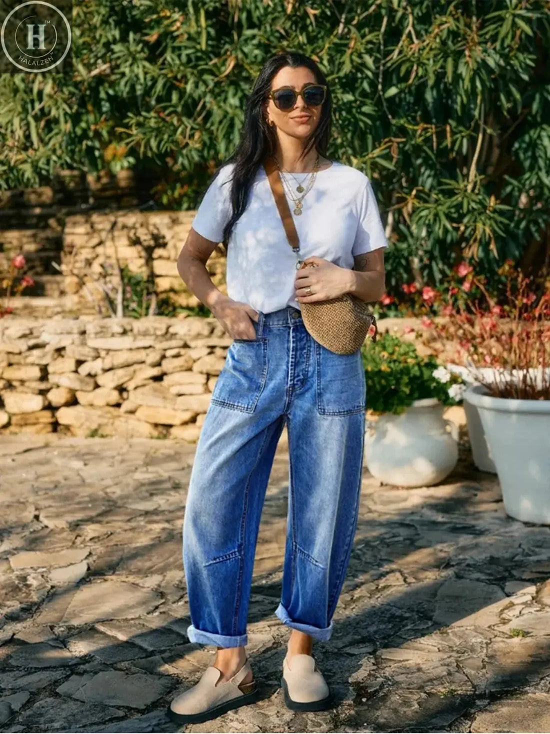 Mid-waist fashionable casual blue jeans for women, versatile, cuffed design, suitable for all seasons, clearance sale, autumn ne Halalzen UK