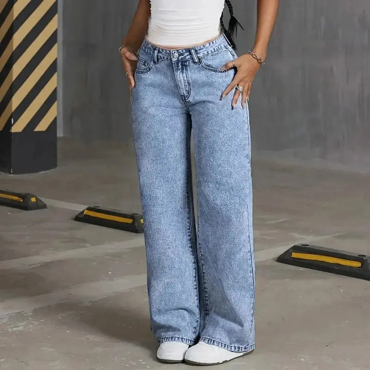 Denim Wide Leg Jeans High waisted  Bow Embroidered Pocket Wide Leg Jeans Fashionable Women's Trousers Casual Style Halalzen UK