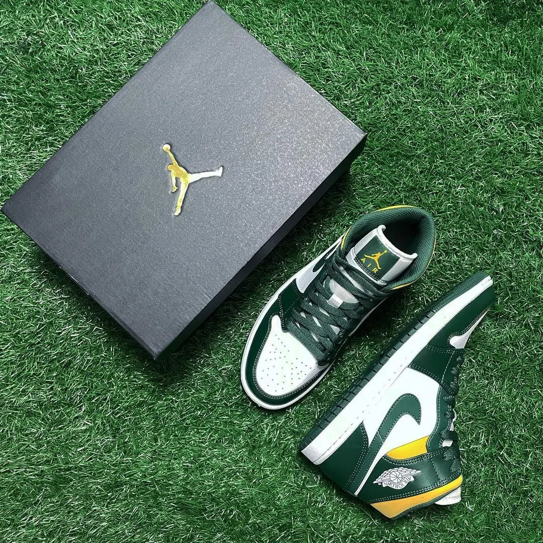 Original Air Jordan 1 Mid "Sonics" For Women's and Men's Unisex Trend Retro Mid-Top Retro Classic Basketball Shoes 554724-371