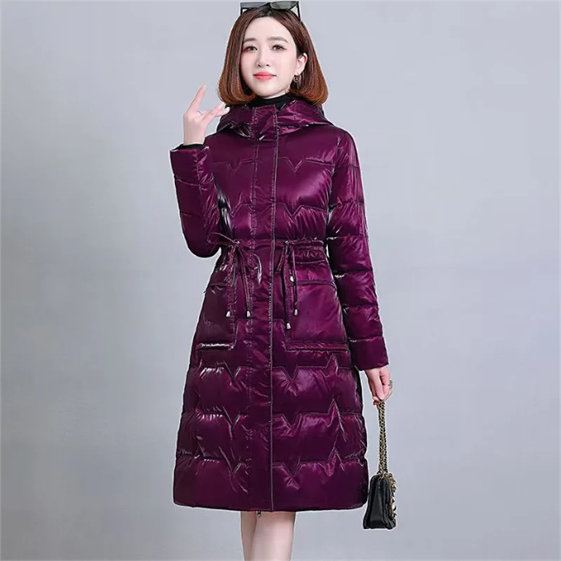 Women's Winter Coats Hooded New Casual Cotton Padded Jackets for Women Long Parkas Warm Slim Waterproof shiny Winter Overcoat