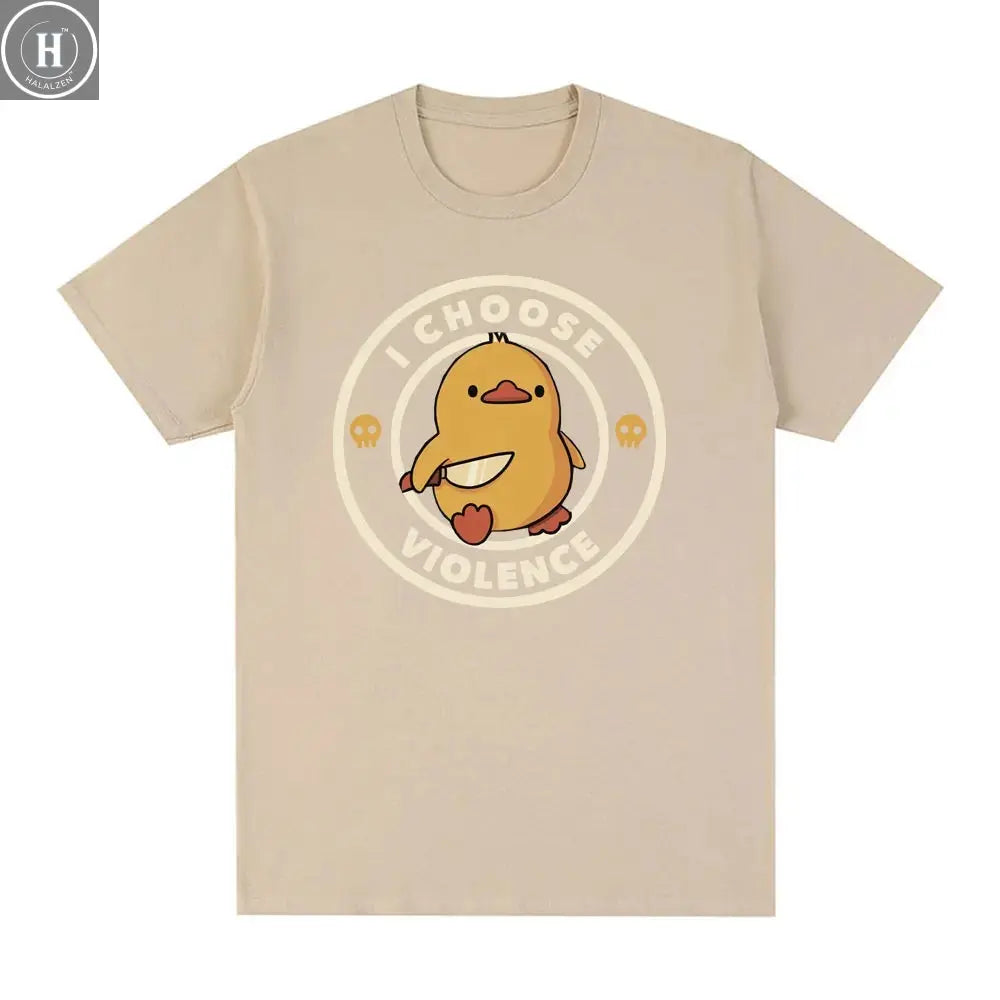 I Choose Violence T Shirt Funny Duck Humor Slogan Short Sleeve T-shirts Men Women 100% Cotton Loose Oversized T-shirt Streetwear HALALZEN